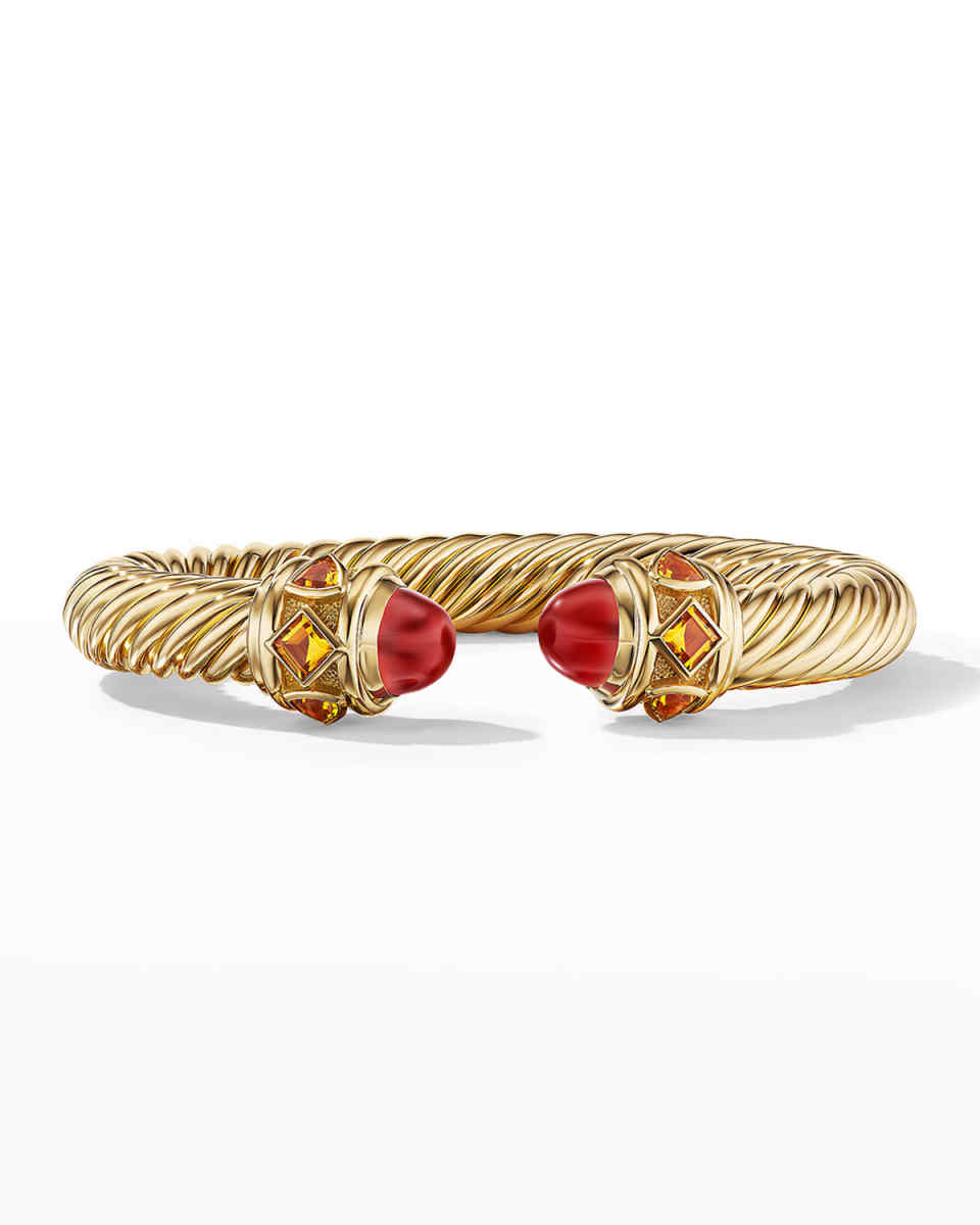 9mm Renaissance Cable Bracelet in 18k Gold with Carnelian & Madeira Citrine, Size M